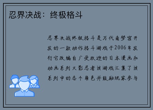 忍界决战：终极格斗