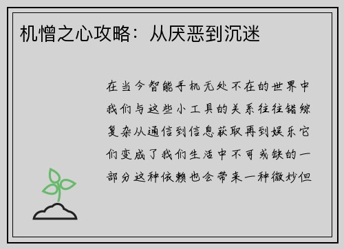 机憎之心攻略：从厌恶到沉迷